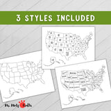 Use this outline map of the United States for anything you can think of! Keep track of states you have received orders from for your business, states you've visited across the country, or let your children color as they learn the US!