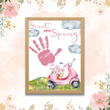 Spring handprint craft featuring a scooter with blooming flowers, a fun printable for kids to celebrate the season.
