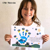 Father’s Day handprint craft featuring a police car and a child’s handprint transformed into police badges. Perfect printable gift for kids to honor their police officer dad on Father’s Day. Great for school art projects or heartfelt keepsakes.