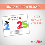 Last Day of School 2025 printable keepsake with colorful numbers, a graduation cap, and space for a child’s handprint. Includes an end-of-year poem for preschool or kindergarten memory craft.