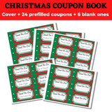 Need some fresh ideas for giving Christmas gifts to kids? These cute coupon books allow you to create the perfect gift, customized by you for each recipient. Download this Christmas coupon book and get 24 unique pre-filled coupons as well as 6 blank ones for custom coupons. Merry Christmas!!!