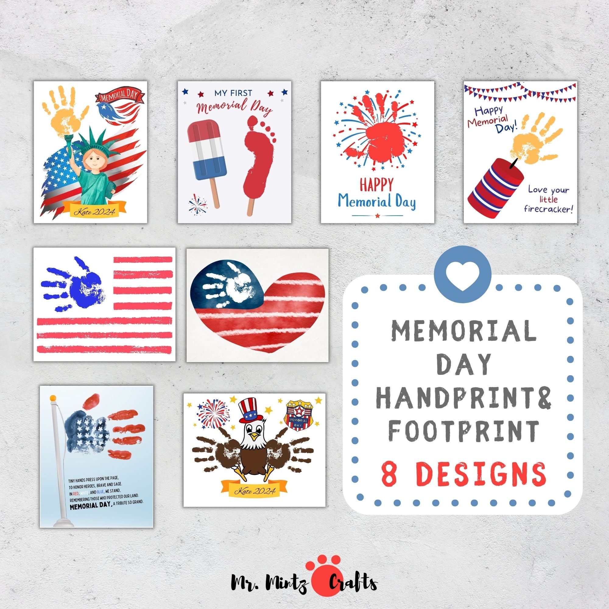 Memorial Day Handprint and Footprint Craft Bundle / 8 designs – Mr. Mintz Crafts for Free Printable Memorial Day Crafts
