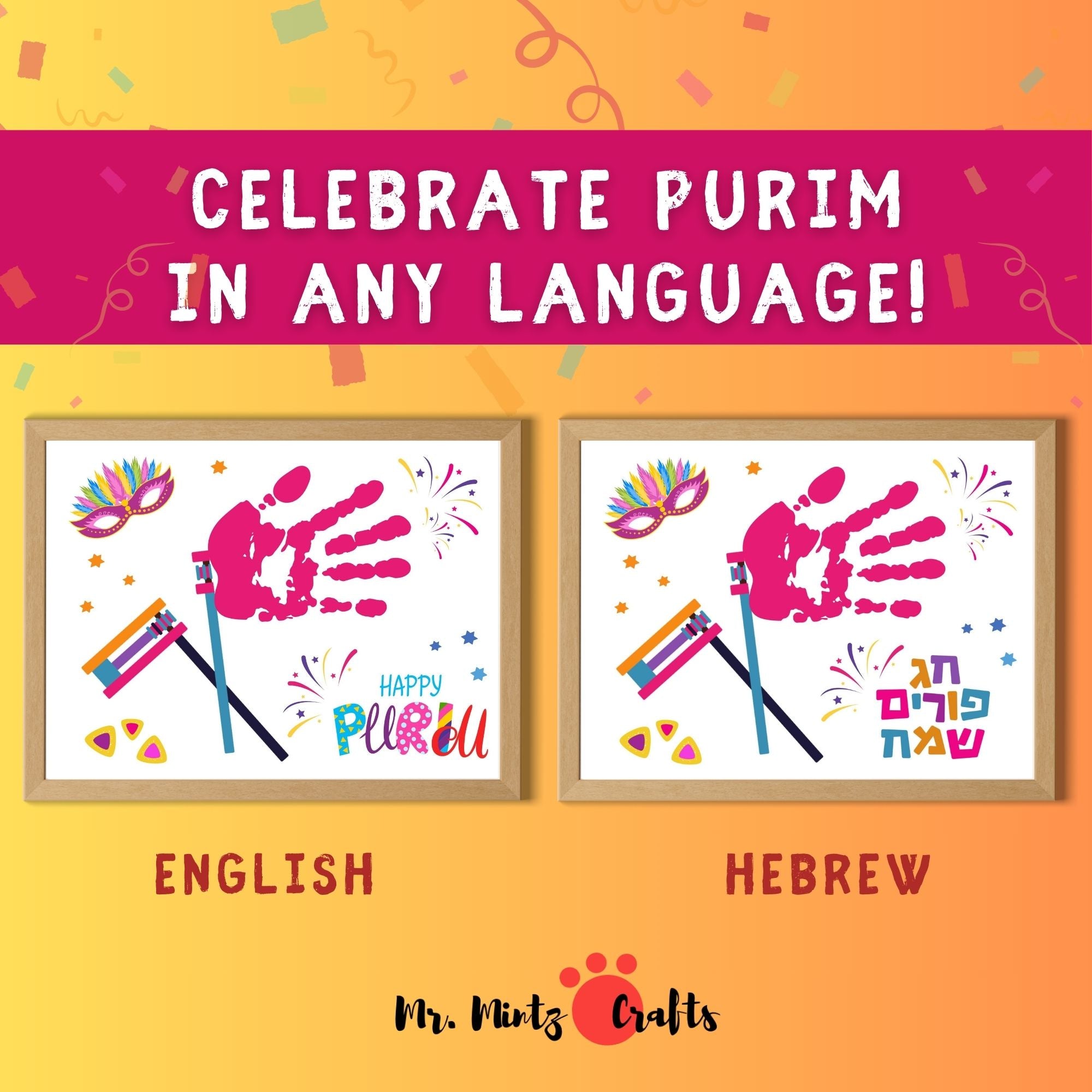 Printable Purim Handprint Craft for Kids – English & Hebrew