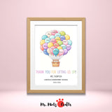 Personalized ‘Thank You for Lifting Us Up!’ teacher appreciation craft featuring a hot air balloon with student names on colorful balloons. Ideal for end-of-year gifts and Teacher Appreciation Week