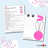A handmade paper Easter bunny crafted with care, featuring a pink nose, expressive eyes, and whimsical ears. The bunny is placed on a festive surface, ready to bring joy to Easter celebrations.