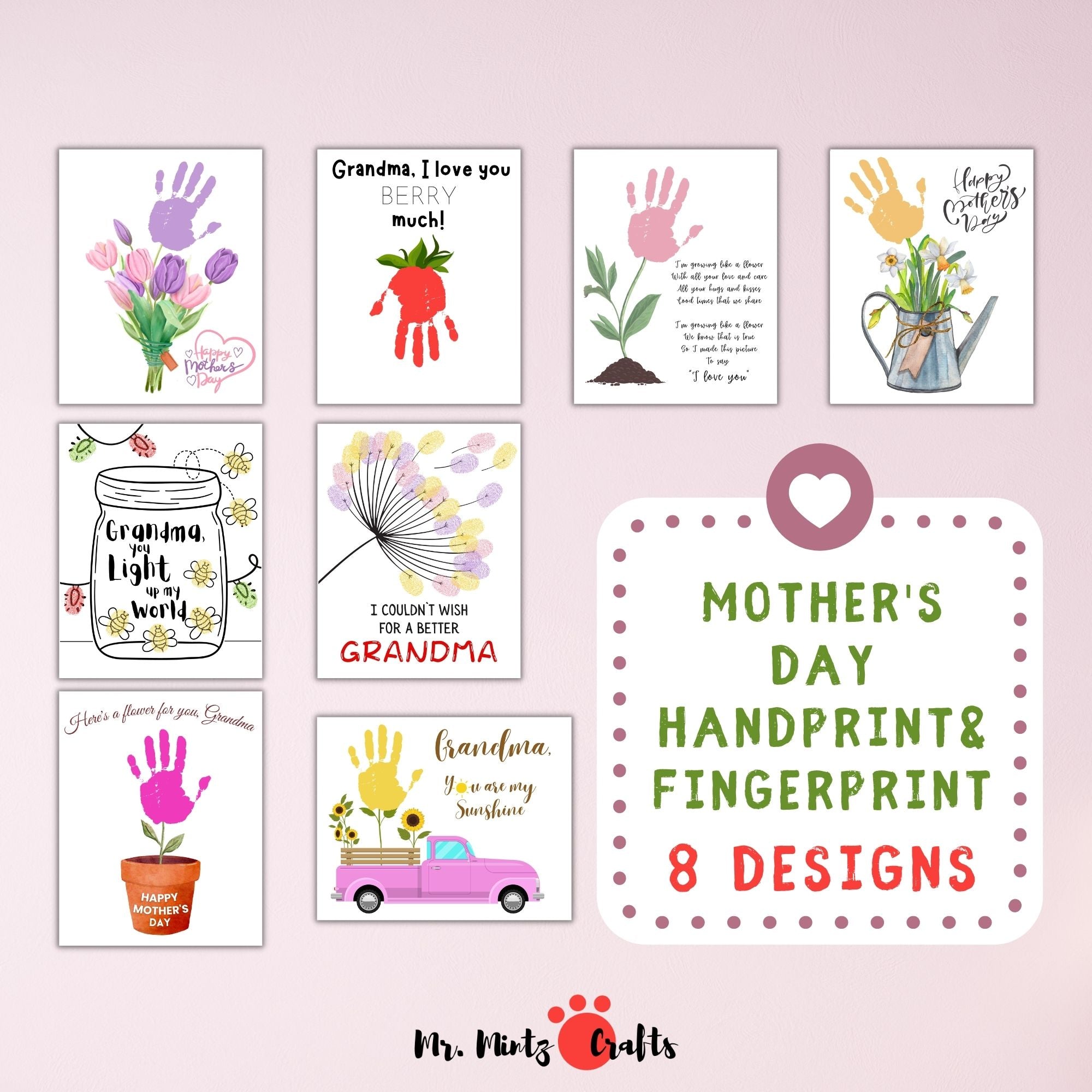 grandma-mother-s-day-handprint-fingerprint-craft-bundle-8-designs-mr-mintz-crafts for Free Printable Cards For Grandma Grandma Mother's Day Handprint Fingerprint Craft Bundle / 8 designs – Mr. Mintz Crafts for Free Printable Cards For Grandma