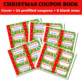 Need some fresh ideas for giving Christmas gifts to kids? These cute coupon books allow you to create the perfect gift, customized by you for each recipient. Download this Christmas coupon book and get 24 unique pre-filled coupons as well as 6 blank ones for custom coupons. Merry Christmas!!!