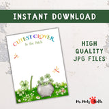 Printable St. Patrick’s Day handprint craft for kids featuring a cute green clover, a pot of gold, and festive decorations. A fun keepsake for preschoolers.