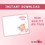 Valentine’s Day handprint craft for kids with a teddy bear and handprint balloons design.