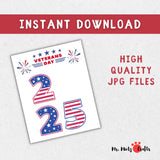 Veterans Day 2025 handprint craft for kids with patriotic red, white, and blue numbers, ideal for classroom activities, family gatherings, and teaching children about honoring veterans through creative projects.