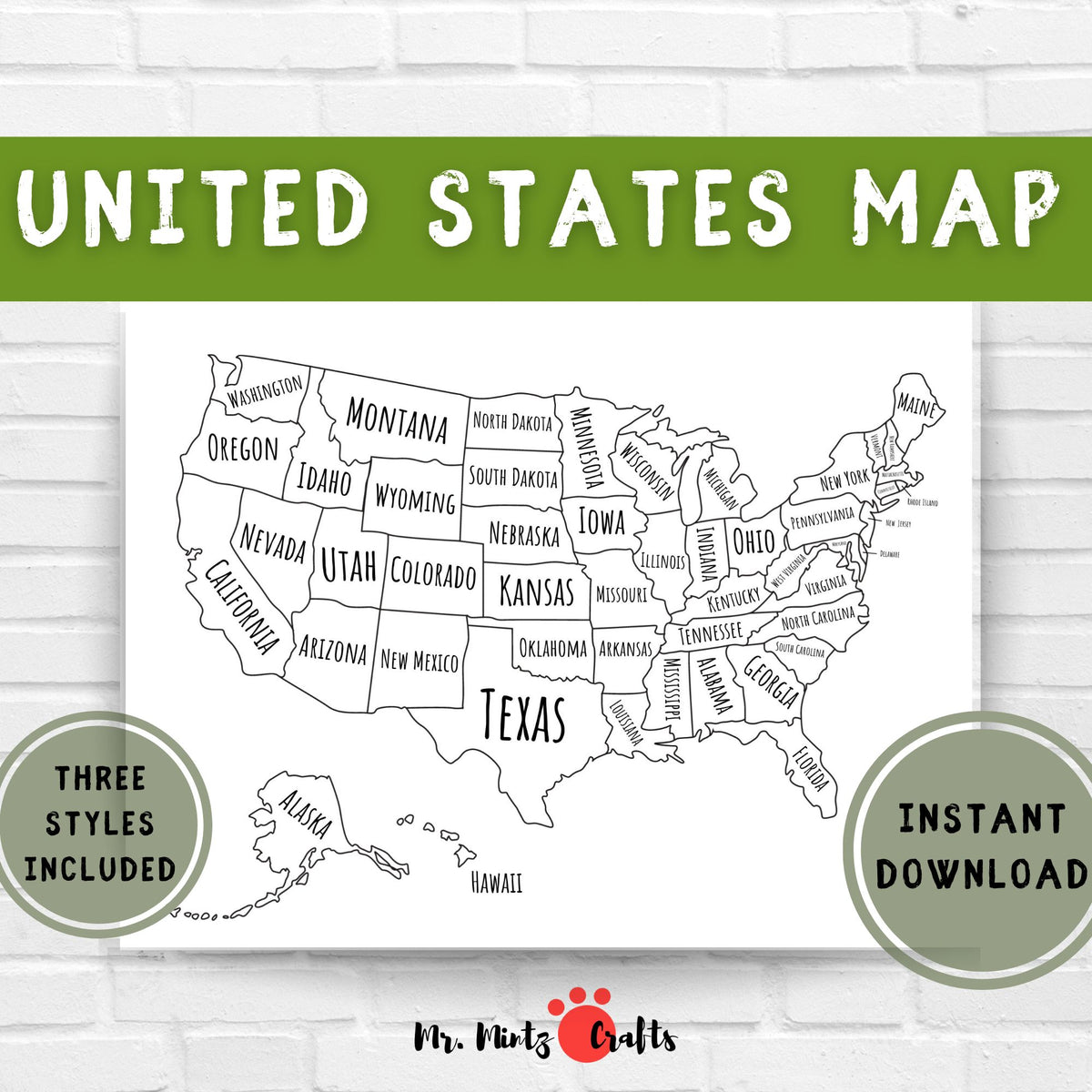 United States Map Printable – Mr. Mintz Crafts