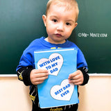 Printable Father’s Day pop-up card featuring the word “DAD” in bold letters with “I ❤️ U” below and “Happy Father’s Day” above. Accordion-fold red border completes the 3D card. Fun DIY project for kids to make a personalized gift for Dad.