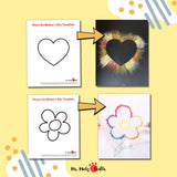 Printable Mother’s Day silhouette art activity for kids. Children use chalk or pastels to shade around the cutout and reveal a glowing image of a mother and child — a perfect handmade classroom or at-home gift for moms and grandmas.