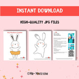 Clap-Clap Bunny printable Easter craft for kids, featuring a cut-out bunny template with instructions to attach plastic bottle caps as clapping hands. This fun and interactive homemade toy is ideal for preschool or kindergarten Easter activities, DIY busy bin projects, and spring classroom fun. Available as a JPG download in 8.5”x11” Letter size.
