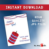 Child’s handprint in red, white, and blue on a printable Memorial Day craft template.