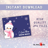 I Love You Snow Much handprint craft for kids featuring a snowman design, ideal for creating winter keepsakes and heartfelt decorations.