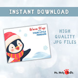 Penguin handprint craft for kids, a DIY winter activity creating a personalized keepsake using children’s handprints.