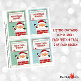 Two designs of Christmas candy cane holder tags with Santa and ‘Sending You Sweet Christmas Wishes’ text. A fun and festive printable for holiday gifts, classroom treats, or stocking stuffers, personalized with names and paired with candy canes.