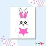 A handmade paper Easter bunny crafted with care, featuring a pink nose, expressive eyes, and whimsical ears. The bunny is placed on a festive surface, ready to bring joy to Easter celebrations.