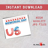 Patriotic Memorial Day Handprint Art Printable featuring the word USA with red, white, and blue elements, and space for a childs handprint. Ideal for Memorial Day celebrations, preschool activities and home decorations.