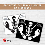 Halloween Skeleton Footprint Craft - Children's footprints transformed into spooky skeletons, a fun and creative Halloween activity.
