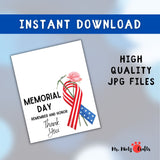 Memorial Day DIY Kids Handprint Keepsake Art Craft Printable featuring a pink rose and patriotic ribbon. Ideal for Memorial Day baby and toddler crafts, USA patriotic preschool crafts activities. Remember and honor with this Memorial Day printable.