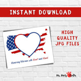 Veterans Day handprint craft with heart and USA map honoring veterans