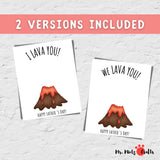 Father’s Day handprint art craft featuring a volcano with a handprint explosion, perfect for kids to create a personalized gift for dad. Includes two versions: “I Lava You” and “We Lava You” for individual or multiple children.