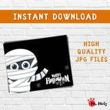 Creative Halloween handprint craft for kids, featuring a mummy with handprint design and spooky details. Ideal for holiday activities and decorations.