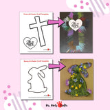 Easter egg and bunny outline printable for chalk or flower crafts.