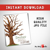 Handprint tree craft for teachers with room for students’ painted handprints and a meaningful quote about lifelong knowledge. Ideal for preschool or elementary school gifts during Teacher’s Day or Teacher Appreciation Week. Print and personalize easily.