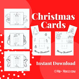 These printable Christmas cards come in five different designs with either a Santa Сlaus, Сhristmas Tree, Grinch, Snowman, Gingerbread Man.