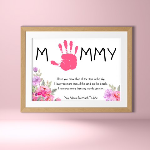 Need a simple gift idea for Mothers Day? Use your childs handprint to create a beautiful keepsake and message with this handprint printable with poem.