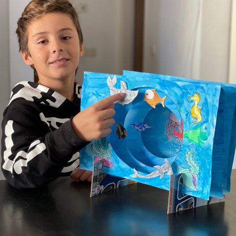 Make an animal habitat diorama 'under the sea' with this beautiful papercraft ocean activity set. Fun & easy DIY diorama craft for kids to make. Makes a beautiful classroom display, center, or school project with hands-on learning about sea creatures and ocean animal habitats. 