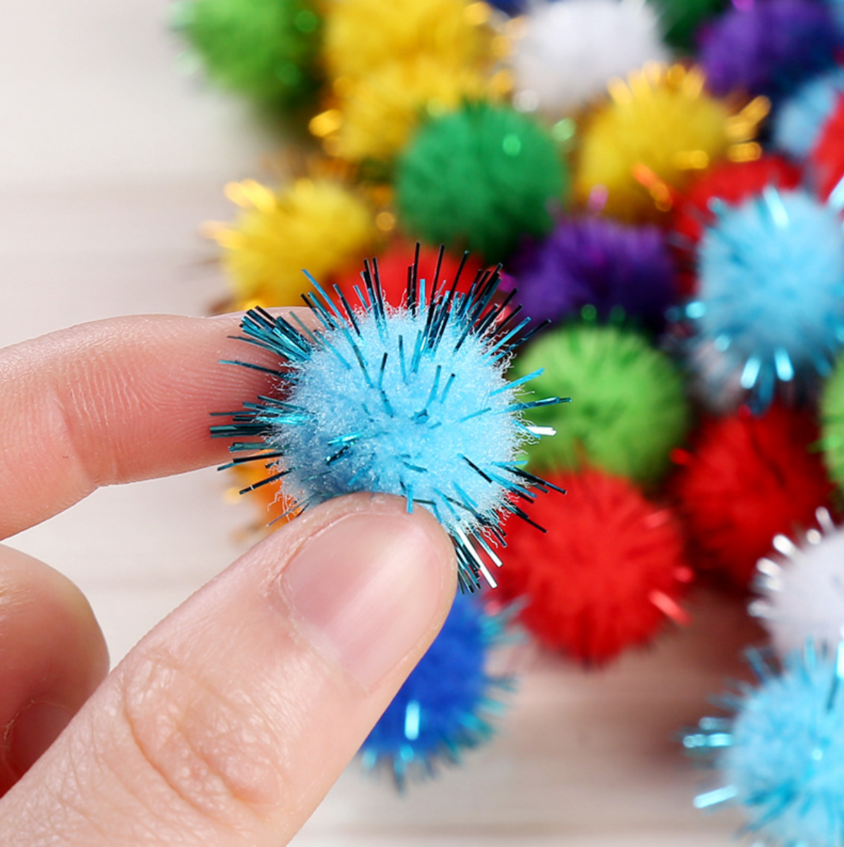 Arts Craft Pom Poms Glitter Poms Sparkle Balls鈥揂ssorted Color (1.38 Inch  with Glitter Tinsel- 50 Pack)