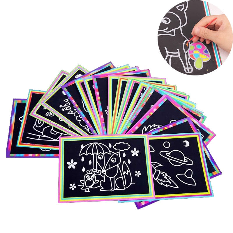 10pcs Rainbow Scratch & Sketch Art Papers for Kids, Scratch Art