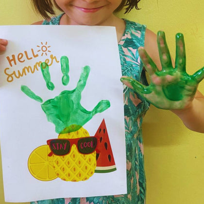 Children enjoying creative summer handprint crafts, including vibrant ocean-themed projects and colorful sun prints, perfect for enhancing fine motor skills and seasonal awareness.