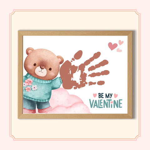 Teddy bear Valentine handprint craft for kids with a cute design and personalization option.