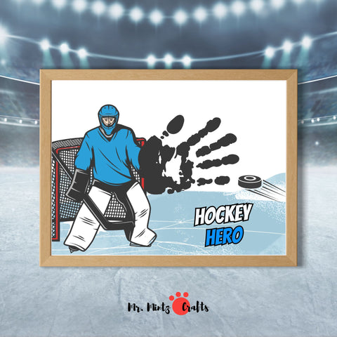 A fun and easy hockey handprint craft featuring a goalie blocking a puck. Perfect for kids, hockey fans, and sports-themed DIY gifts for Father’s Day, birthdays, and coach appreciation.