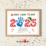 2025 New Year handprint craft featuring a colorful handprint, festive design, and personalization.