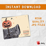 Spooky Halloween pumpkin handprint craft for kids featuring a jack-o’-lantern scarecrow and a black handprint, perfect for DIY decoration.