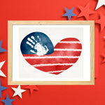 Handprint flag – This American flag is such an adorable patriotic keepsake made with craft sticks. Handprint Crafts made easy: Just print and stamp handprints.