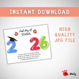 Last Day of School 2026 printable keepsake with colorful numbers, a graduation cap, and space for a child’s handprint. Includes an end-of-year poem for preschool or kindergarten memory craft.