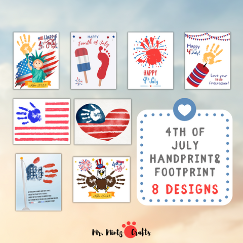 Celebrate the 4th of July in style with our incredible bundle of 8 hand and footprint crafts. Craft templates include iconic symbols of American pride such as the American flag, Statue of Liberty, firecracker, and majestic eagle.
