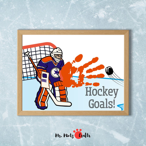 DIY Hockey Handprint Craft – a printable keepsake featuring a hockey goalie making an epic save. Perfect for kids, dads, and hockey coaches. Great for birthdays, Father’s Day, or hockey season celebrations.