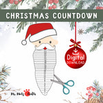 Santa Beard Christmas Countdown Craft for kids, featuring a printable template to trim Santa’s beard daily as part of a fun DIY Christmas activity.