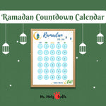 Printable Ramadan countdown calendar with beautiful Islamic design, perfect for kids and families. Includes stars to cut and stick daily, creating a meaningful Ramadan tradition.