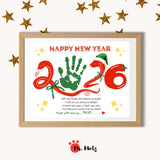 2026 New Year handprint craft with a festive design, poem, and personalization for kids in classrooms or at home.