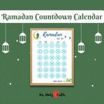 Printable Ramadan countdown calendar with beautiful Islamic design, perfect for kids and families. Includes stars to cut and stick daily, creating a meaningful Ramadan tradition.