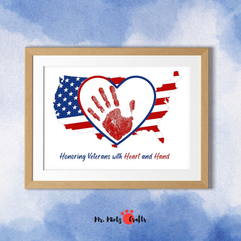 Veterans Day handprint craft with heart and USA map honoring veterans